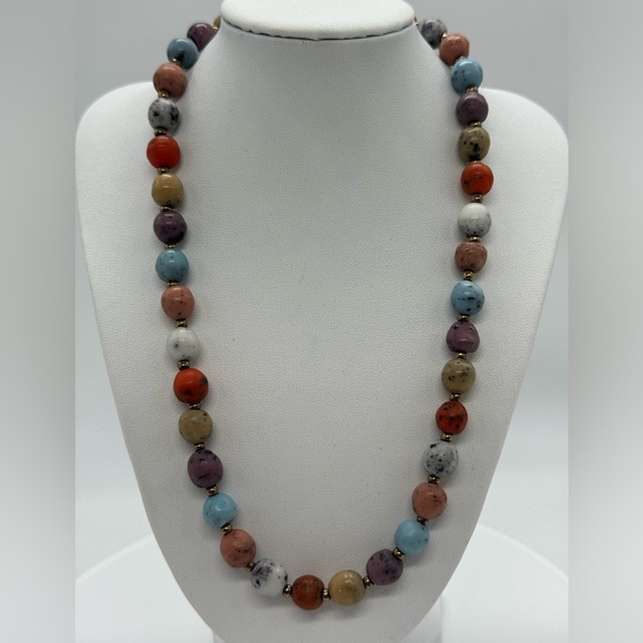 Vintage Joan Rivers Czech Republic Multicolor Stone Bead Necklace - Picture 2 of 10